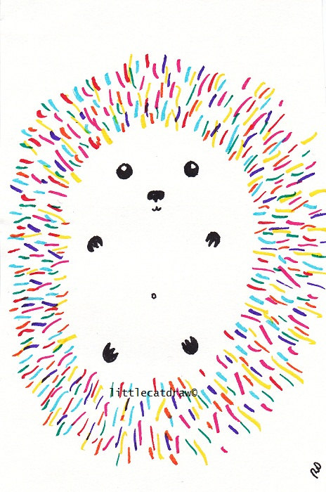 Fun Little Rainbow Hedgehog Art Print Drawing
